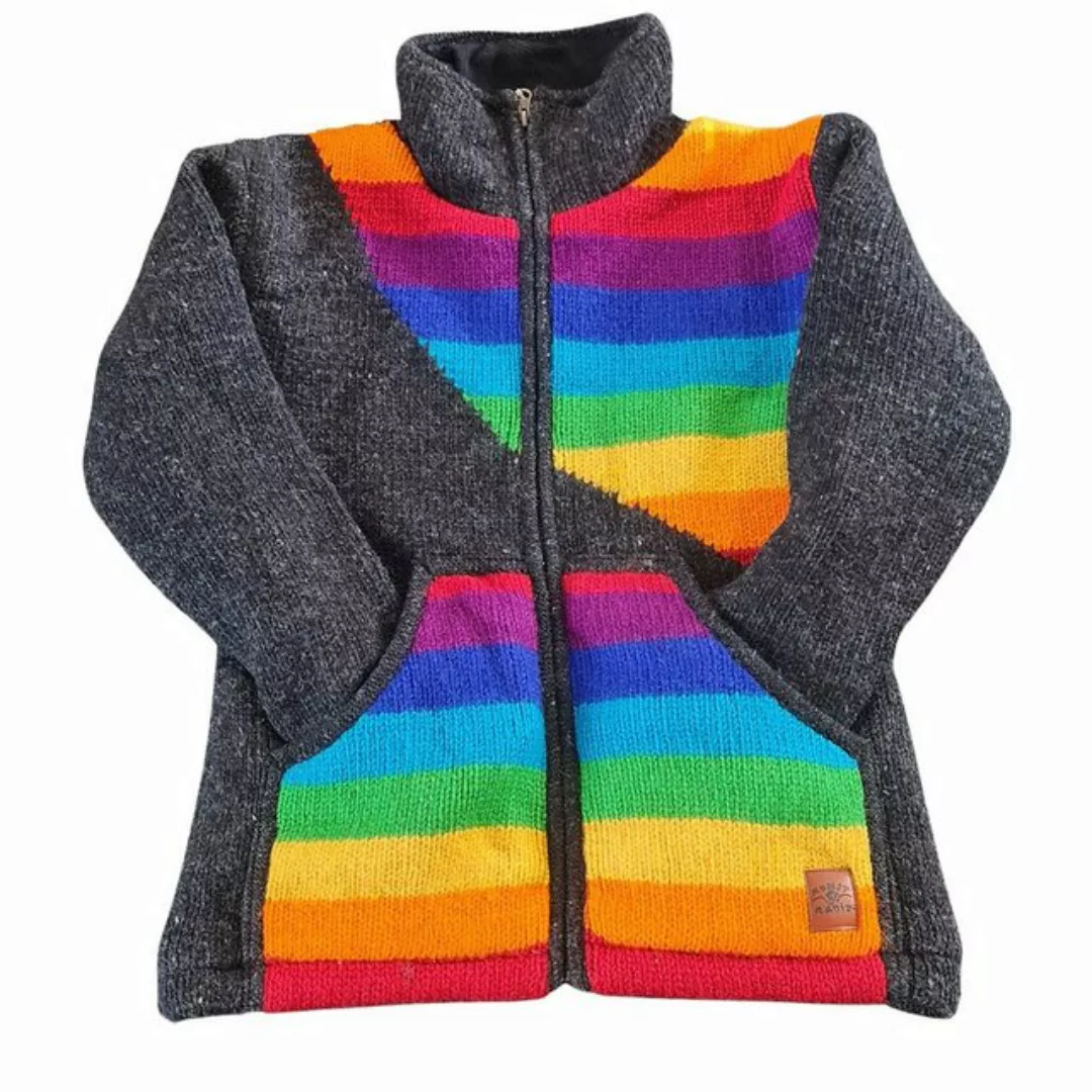 KUNST UND MAGIE Kapuzenstrickjacke Herren Strickjacke Wolle Jacke Regenboge günstig online kaufen