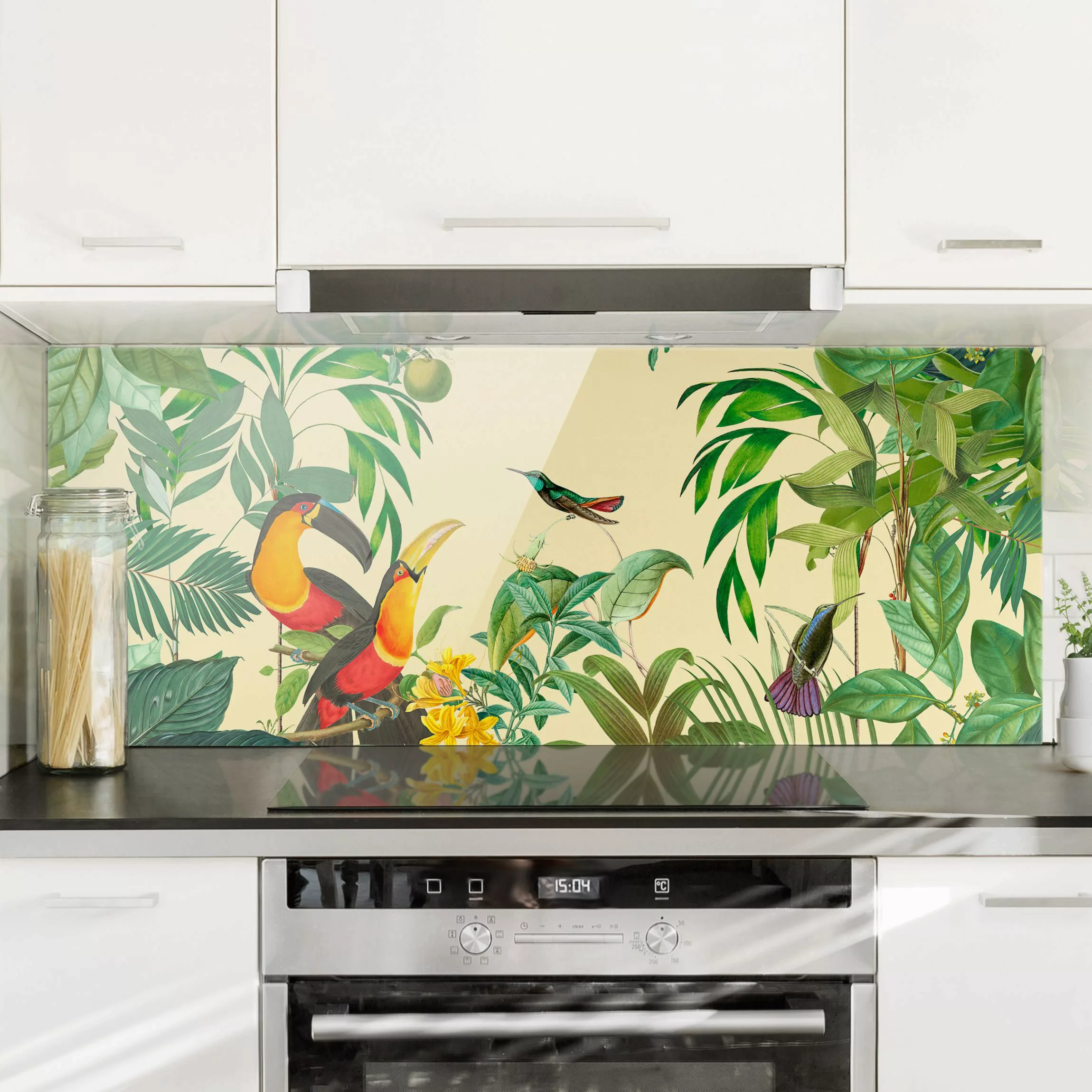 Spritzschutz Vintage Collage - Vögel im Dschungel günstig online kaufen