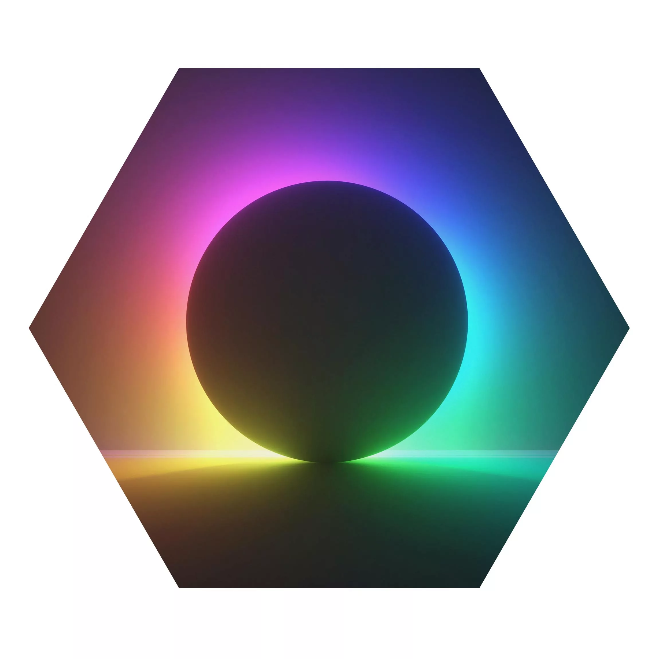 Hexagon-Alu-Dibond Bild Schwarzer Kreis mit Neonlicht günstig online kaufen