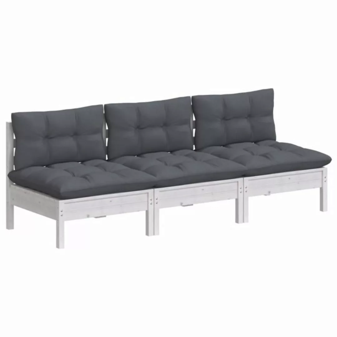 vidaXL Loungesofa 3-Sitzer-Gartensofa mit Anthrazit Kissen Massivholz Kiefe günstig online kaufen