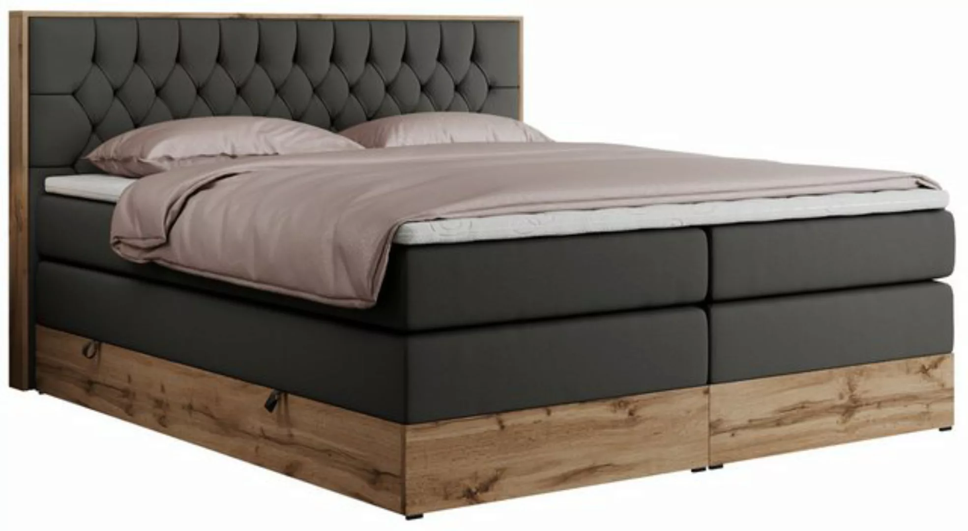 MKS MÖBEL Boxspringbett AMORE KING (Set, Holzrahmen in Eiche-Optik, Topper günstig online kaufen