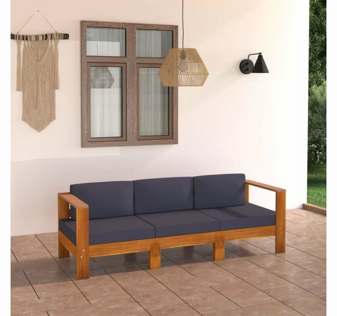 furnicato Loungesofa 3-Sitzer-Gartensofa mit Dunkelgrauen Auflagen Massivho günstig online kaufen