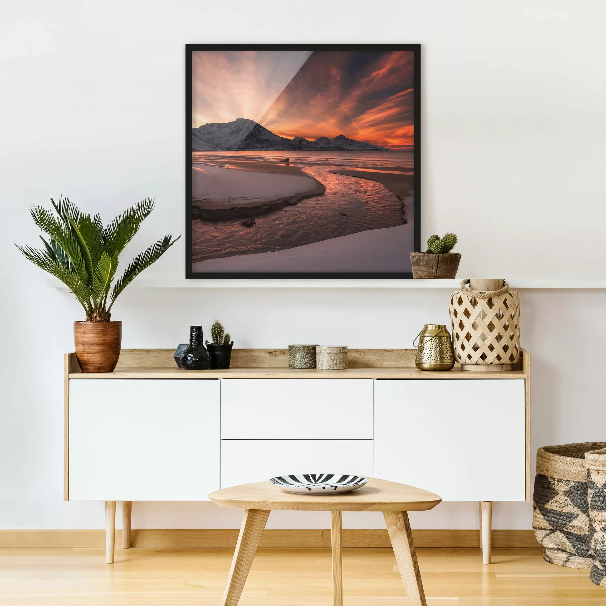 Bild mit Rahmen Natur & Landschaft - Quadrat Goldener Sonnenuntergang günstig online kaufen