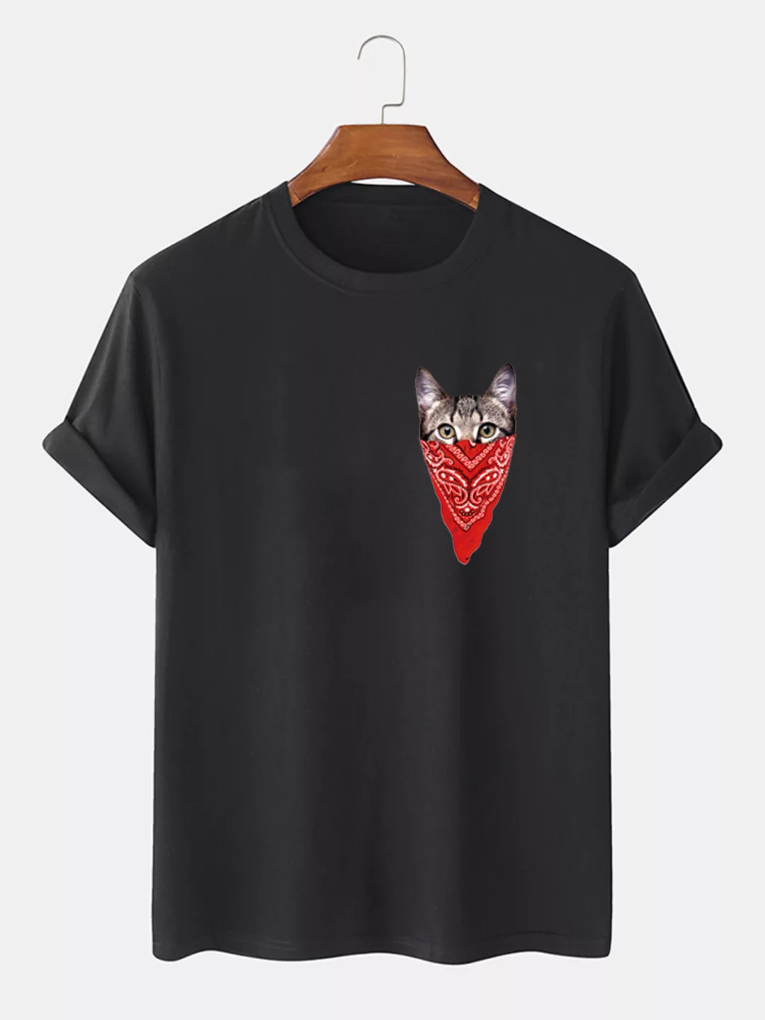 Versteckte Herren Katze Bedruckte Kurzarm-Basic-T-Shirts günstig online kaufen