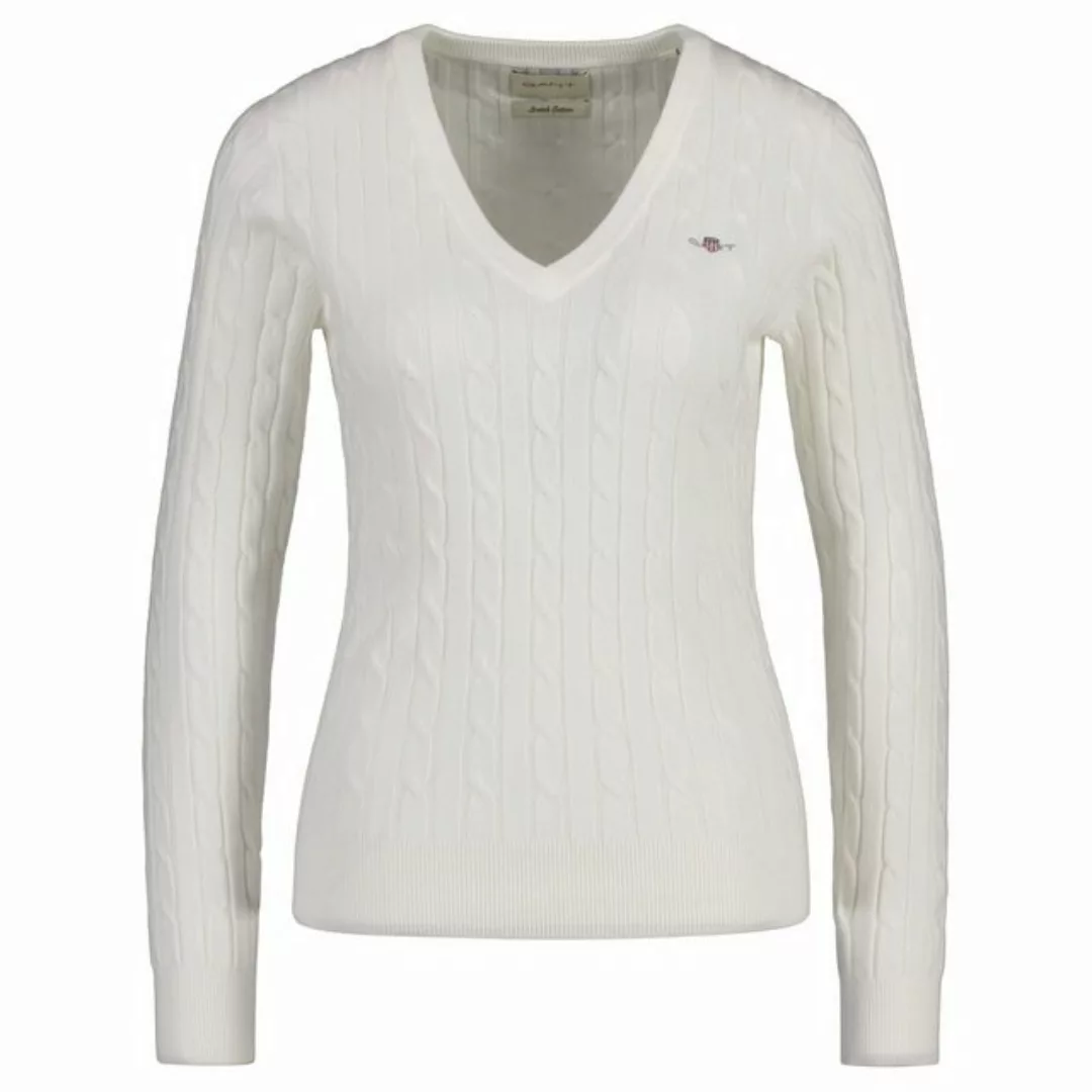 Gant V-Ausschnitt-Pullover 4800101 Damen Pullover mit Zopfstrickmuster günstig online kaufen