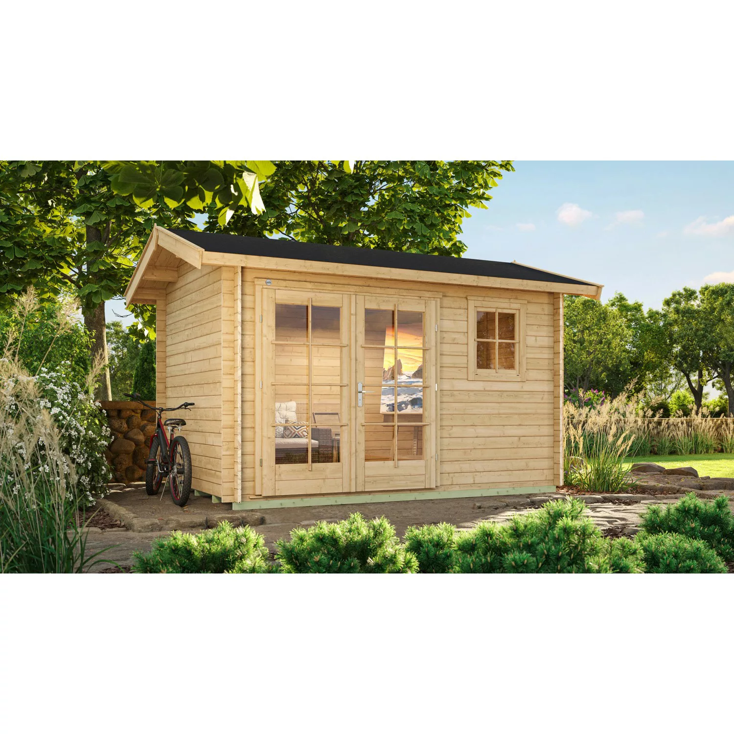 Weka Holz-Gartenhaus/Gerätehaus Satteldach Unbehandelt 410 cm x 380 cm günstig online kaufen