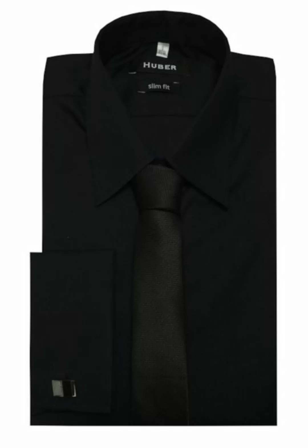 Huber Hemden Langarmhemd HU-5361 Umschlagmanschetten Slim Fit Krawatte schw günstig online kaufen