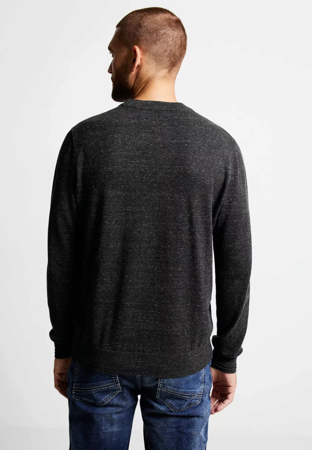 STREET ONE MEN Stehkragenpullover, mit Rippstrickdetails günstig online kaufen