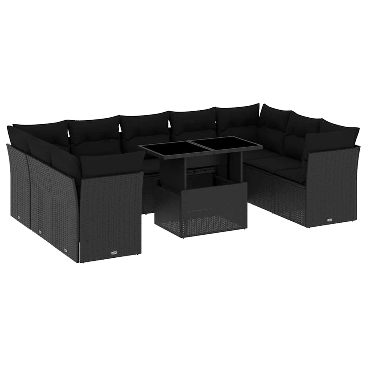 vidaXL 10-Tlg Garten-Sofagarnitur mit Kissen Schwarz Poly Rattan 3266815 günstig online kaufen