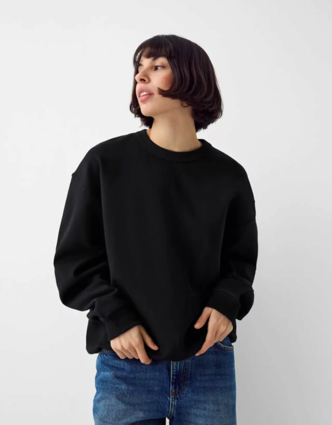 Bershka Sweatshirt Aus Interlock Damen Xs Schwarz günstig online kaufen