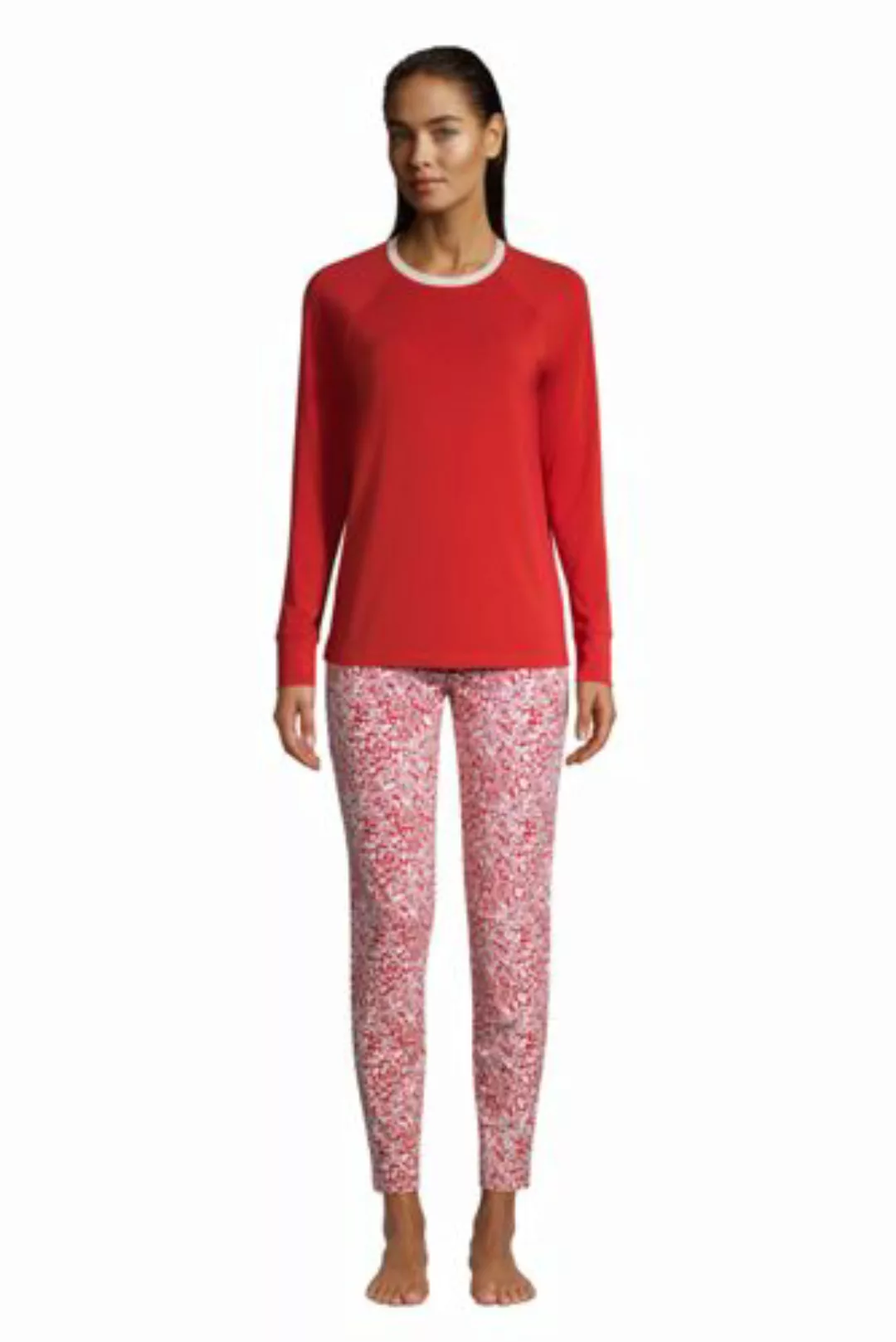Schmal geschnittenes Pyjama-Set, Damen, Größe: 48-50 Normal, Rot, Jersey, b günstig online kaufen