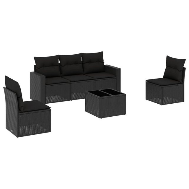 vidaXL Sofaelement 6-tlg. Garten-Sofagarnitur mit Kissen Schwarz Poly Ratta günstig online kaufen