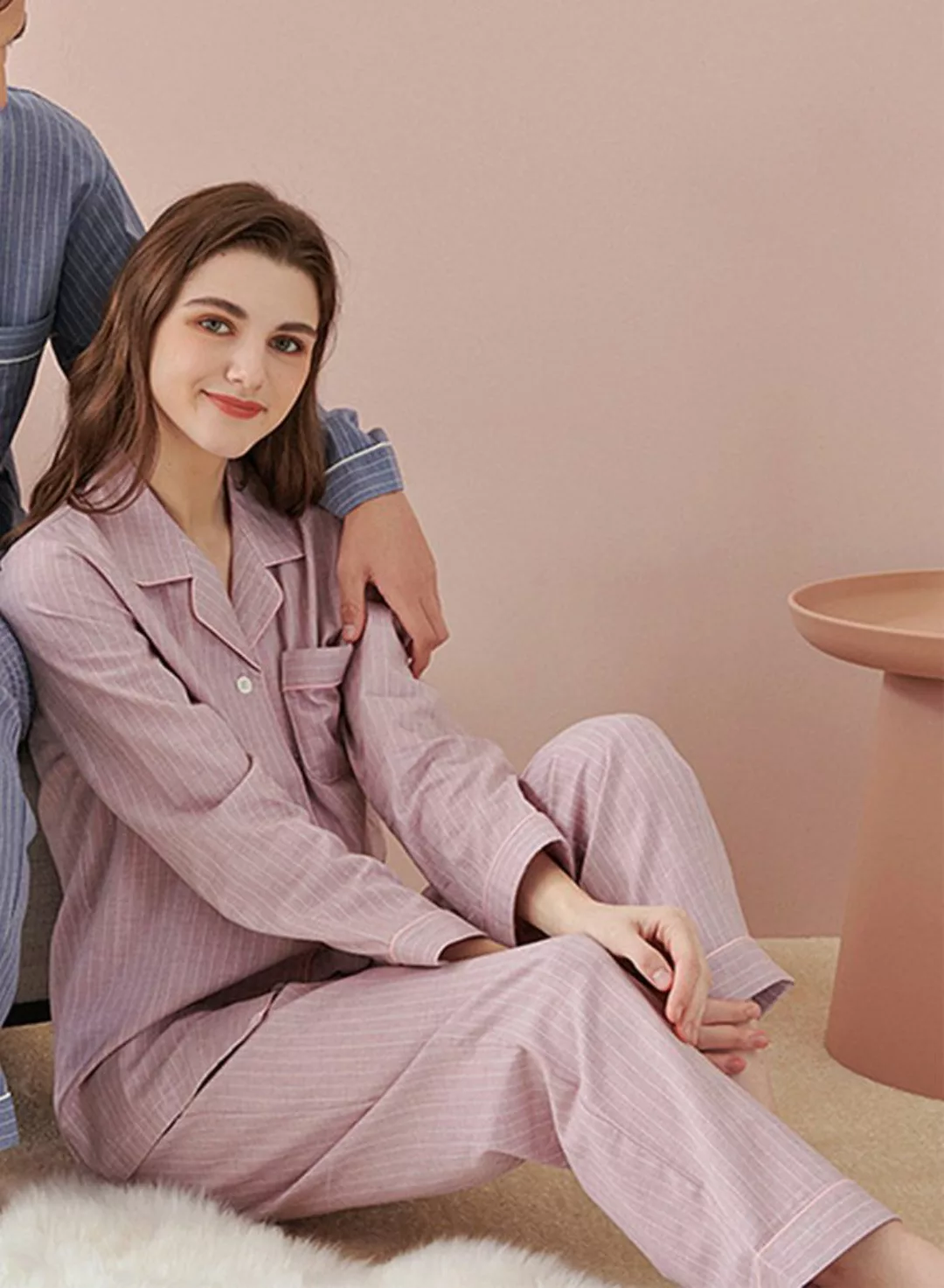 ZWY Spitzenkleid Vertikal gestreiftes Pyjama-Set für Frühling und Herbst günstig online kaufen