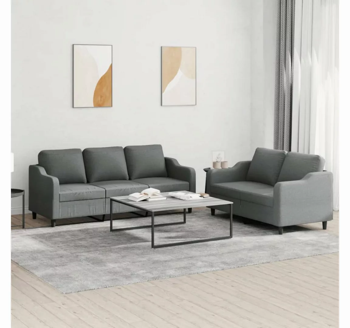 vidaXL Sofa Sofagarnitur Set mit Kissen Stoff, 2-tlg., Dunkelgrau günstig online kaufen