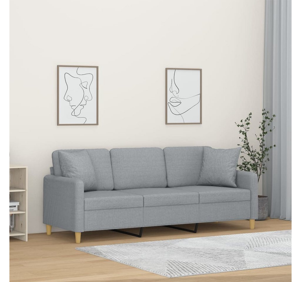 vidaXL Sofa 3-Sitzer-Sofa mit Zierkissen Hellgrau 180 cm Stoff günstig online kaufen