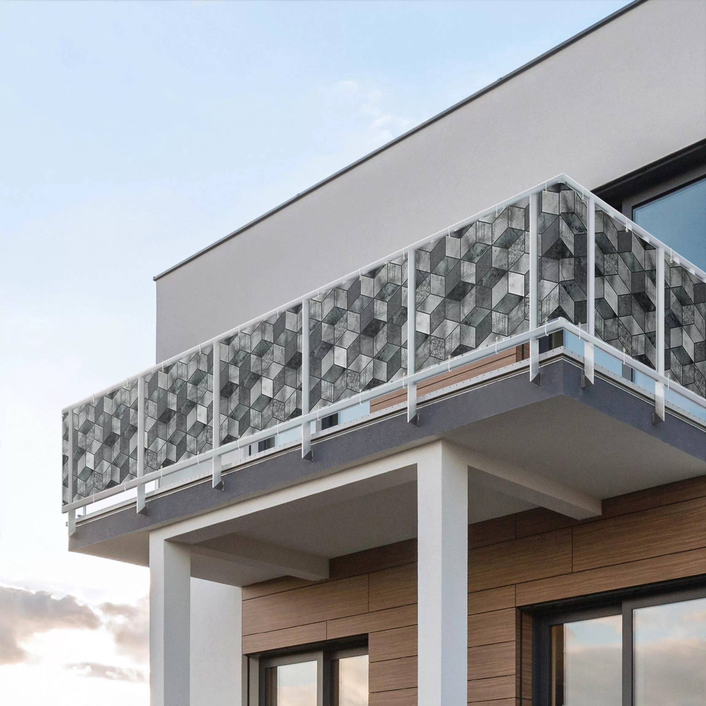 Balkon Sichtschutz Kristallgraues Würfelmuster günstig online kaufen