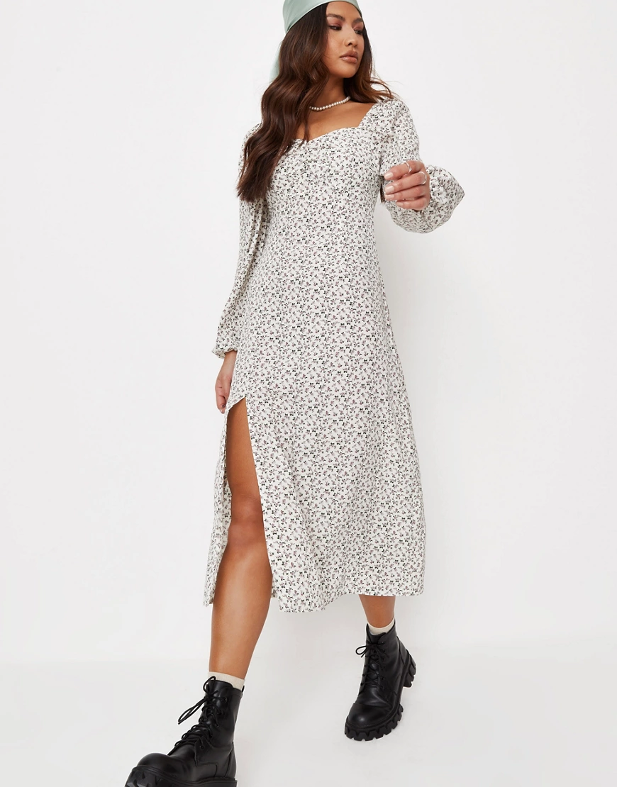 Missguided – Langärmliges Midikleid mit Raffung an der Brust und Blumenmust günstig online kaufen