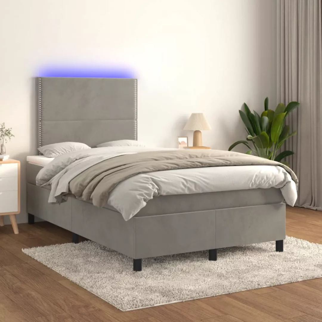 vidaXL Bettgestell Boxspringbett mit Matratze LED Hellgrau 120x200 cm Samt günstig online kaufen