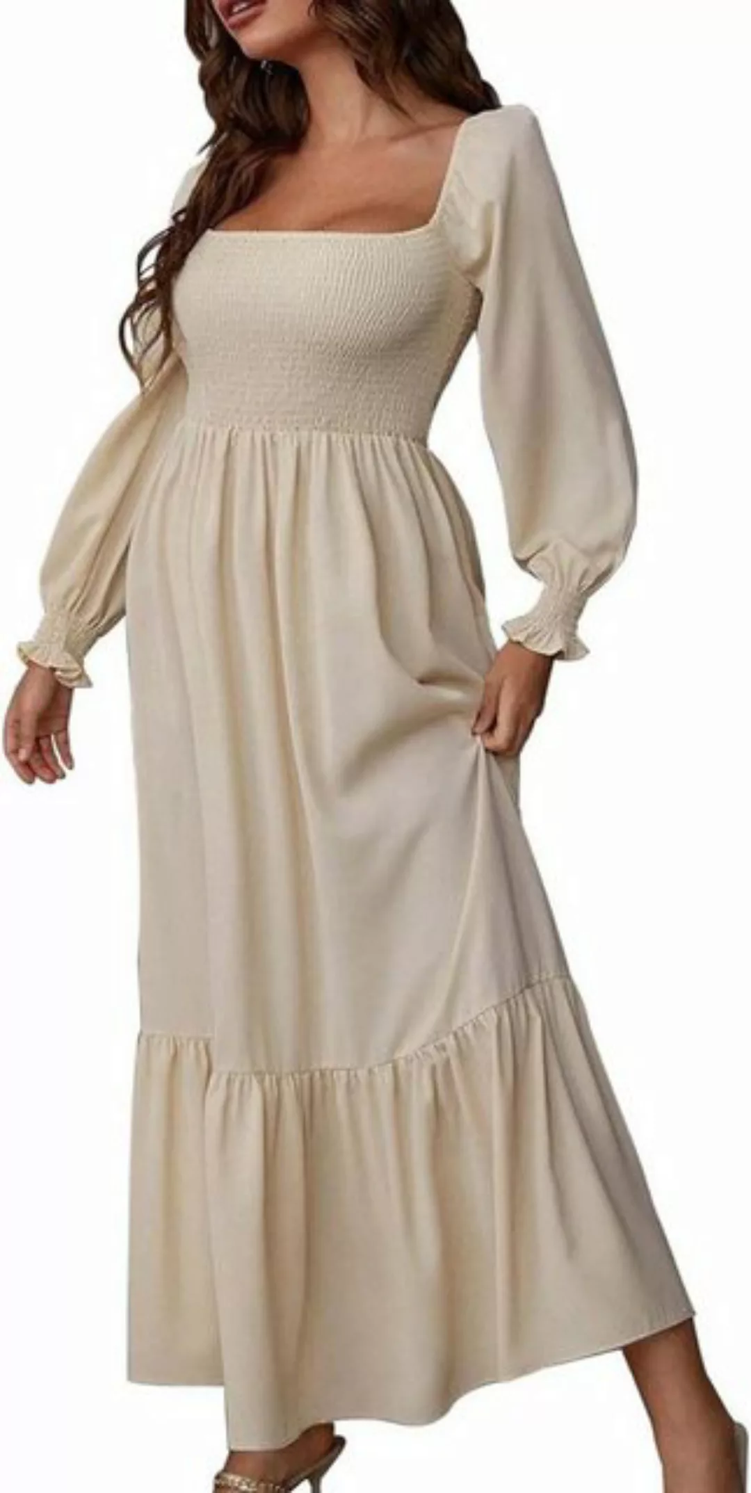 KIKI A-Linien-Kleid Damen Lange Kleid Blumenkleid Elegant Square Neck Maxik günstig online kaufen