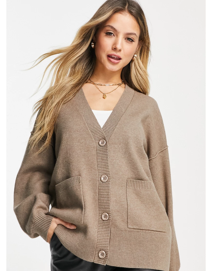 Pimkie – Lange Oversize-Strickjacke in Beige mit Taschen-Neutral günstig online kaufen