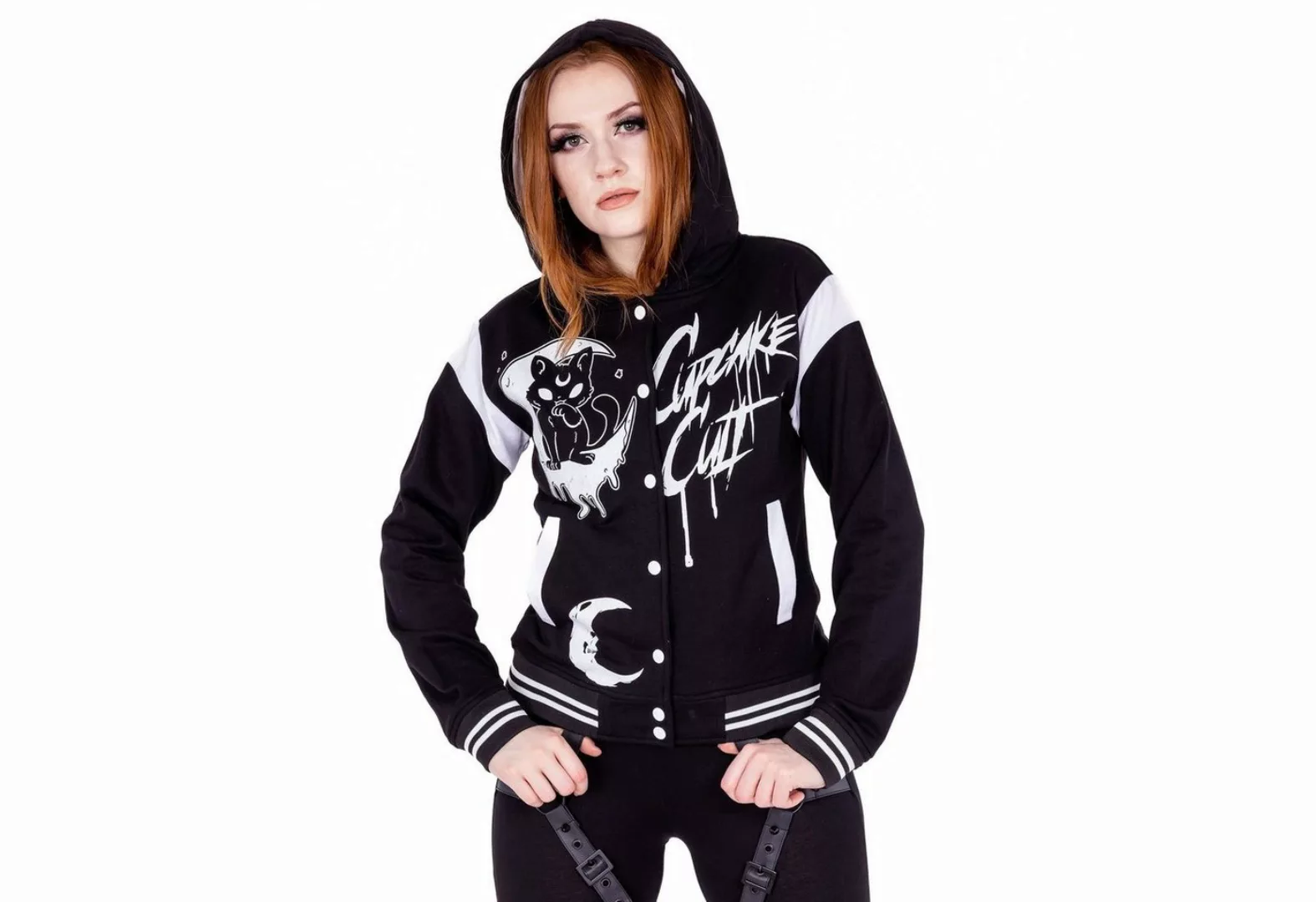 Cupcake Cult Collegejacke Midnight Kitty Sweatjacke Gothic Okkult Katze Moo günstig online kaufen