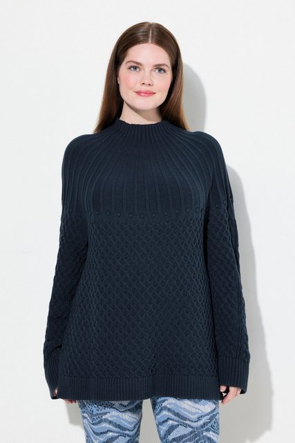 Ulla Popken Strickpullover Pullover Strickmuster Stehkragen Langarm günstig online kaufen