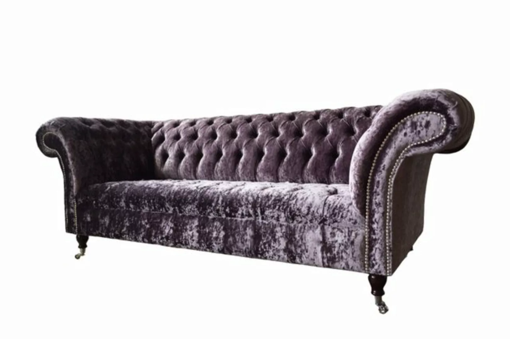 JVmoebel Chesterfield-Sofa 3 SITZER AUBERGINE LILA ZERKNITTERT SAMT STOFF C günstig online kaufen