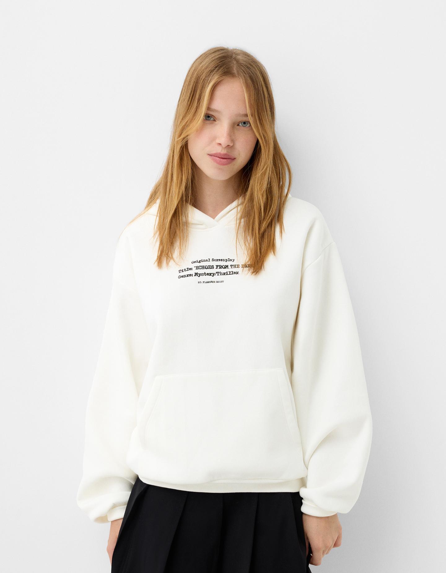 Bershka Hoodie Mit Print Damen 10-12 Grbrochenes Weiss günstig online kaufen