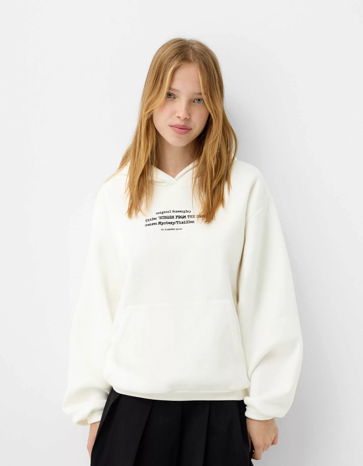 Bershka Hoodie Mit Print Damen S Grbrochenes Weiss günstig online kaufen