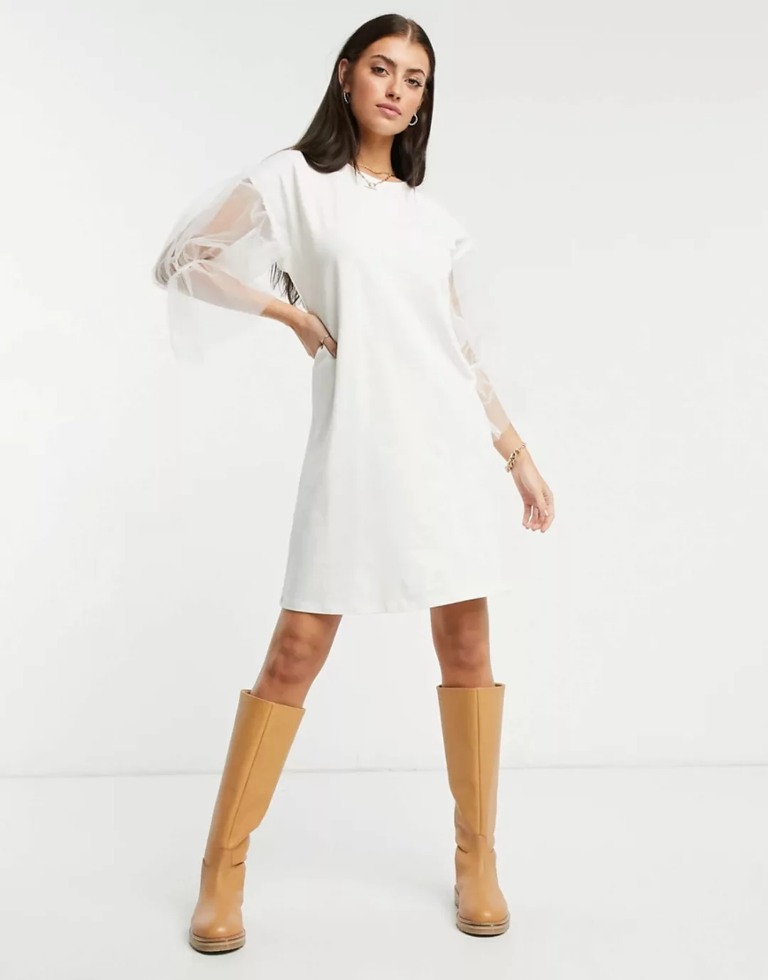 River Island – Mini-T-Shirt-Kleid in Rosa mit Mesh günstig online kaufen