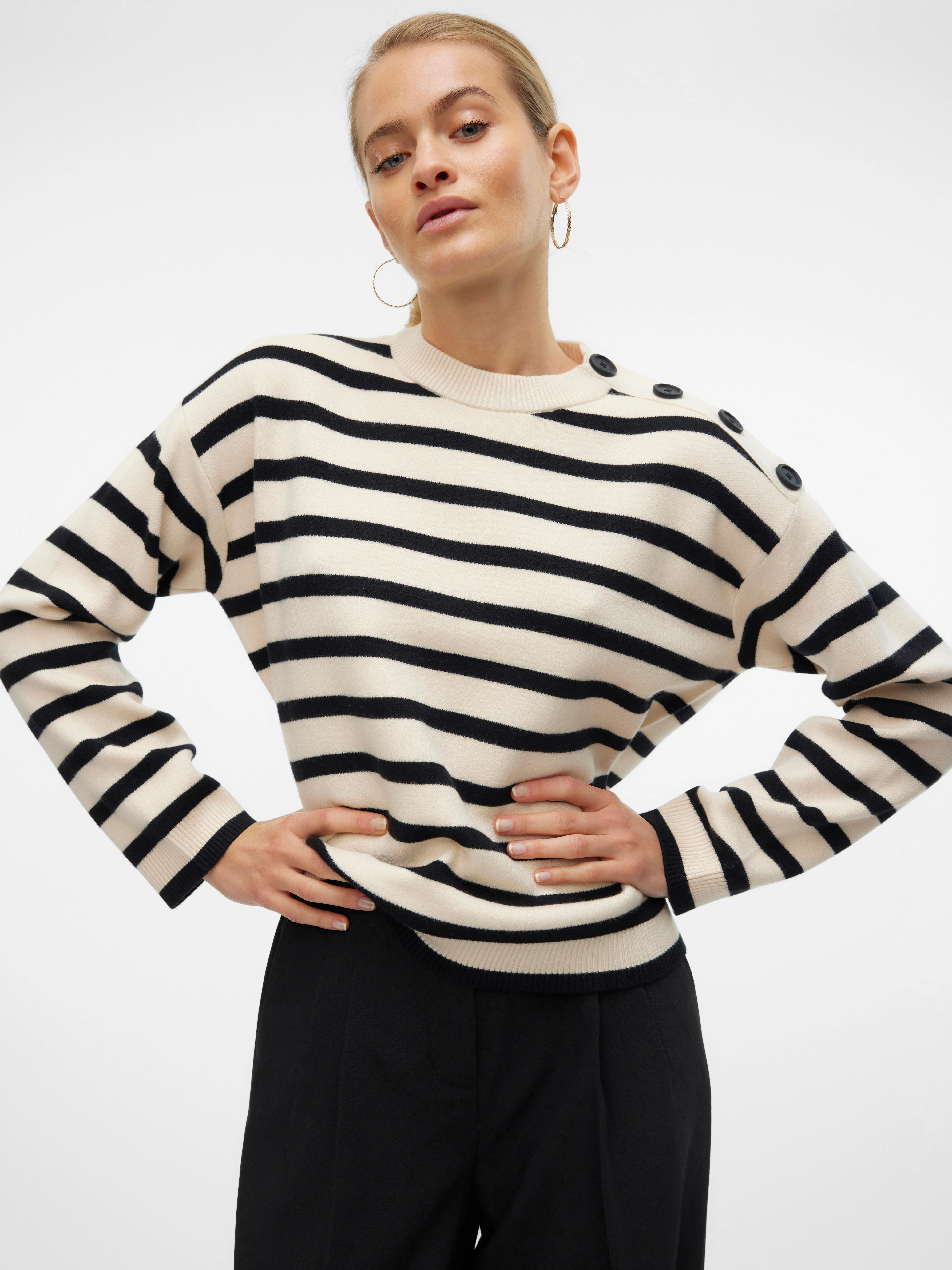 Vero Moda Rundhalspullover VMSABA LS O-NECK BUTTON PULLOVER GA NOOS günstig online kaufen