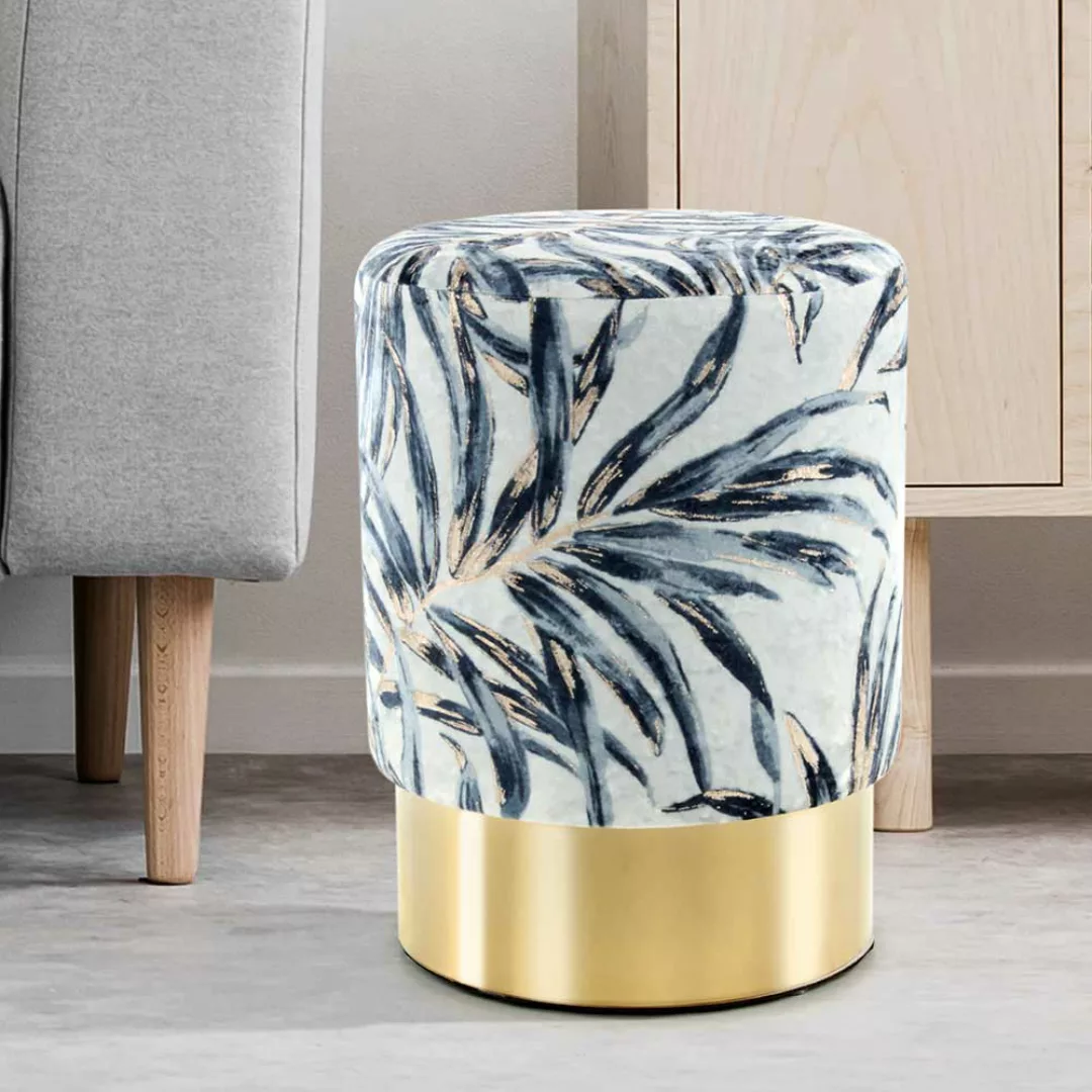 Sitzhocker mit Floralen Mustern Blau Samt günstig online kaufen