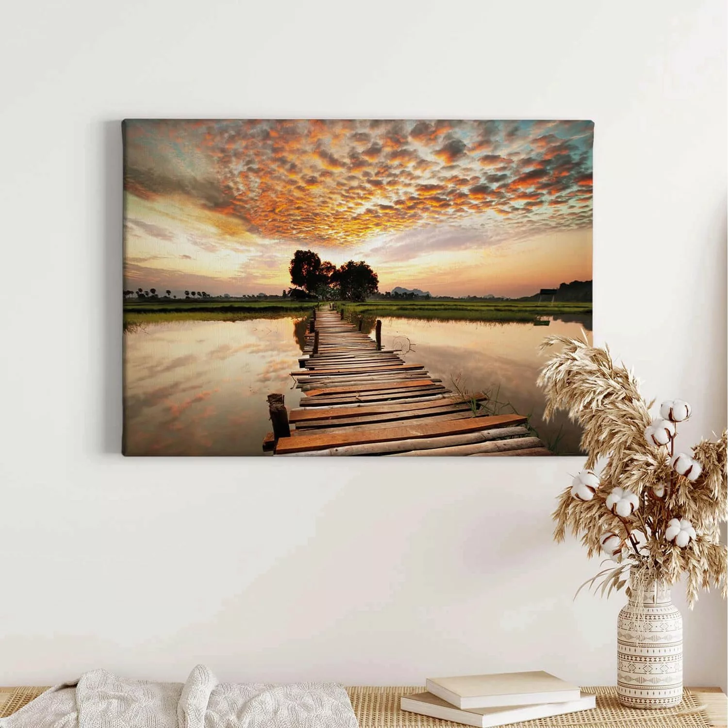 Bricoflor Leinwand Bild Mit Steg Am See Sonnenuntergang Leinwandbild In Pas günstig online kaufen