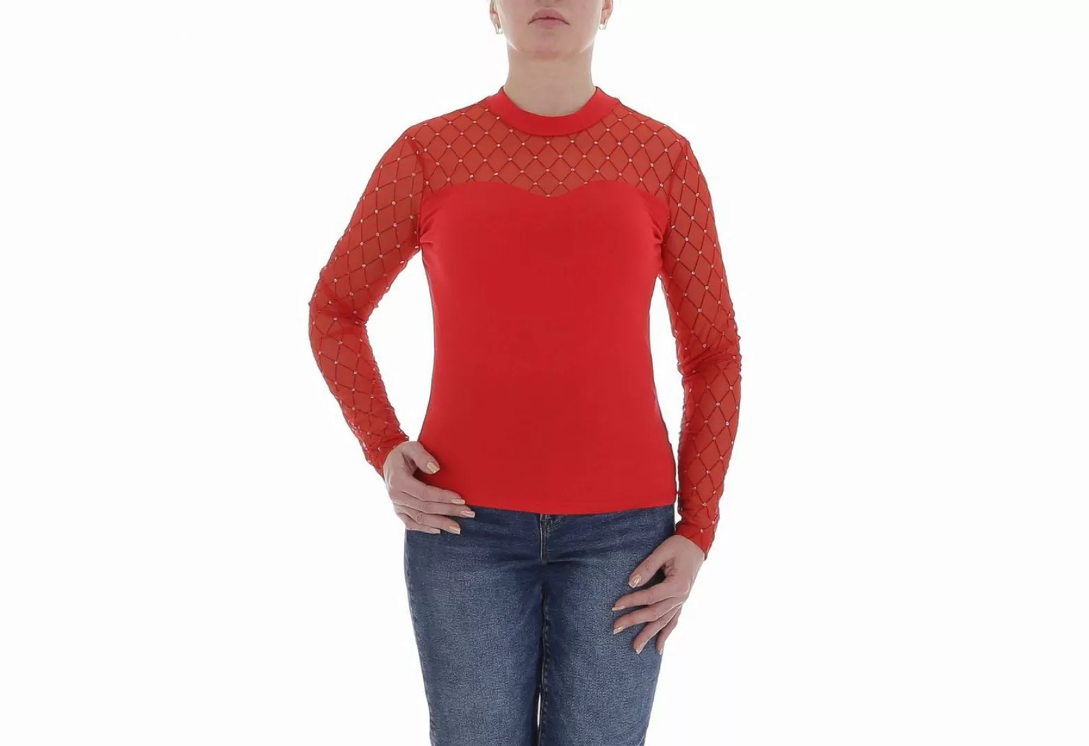 Ital-Design Langarmbluse Damen Elegant Glitzer Transparent Top & Shirt in R günstig online kaufen