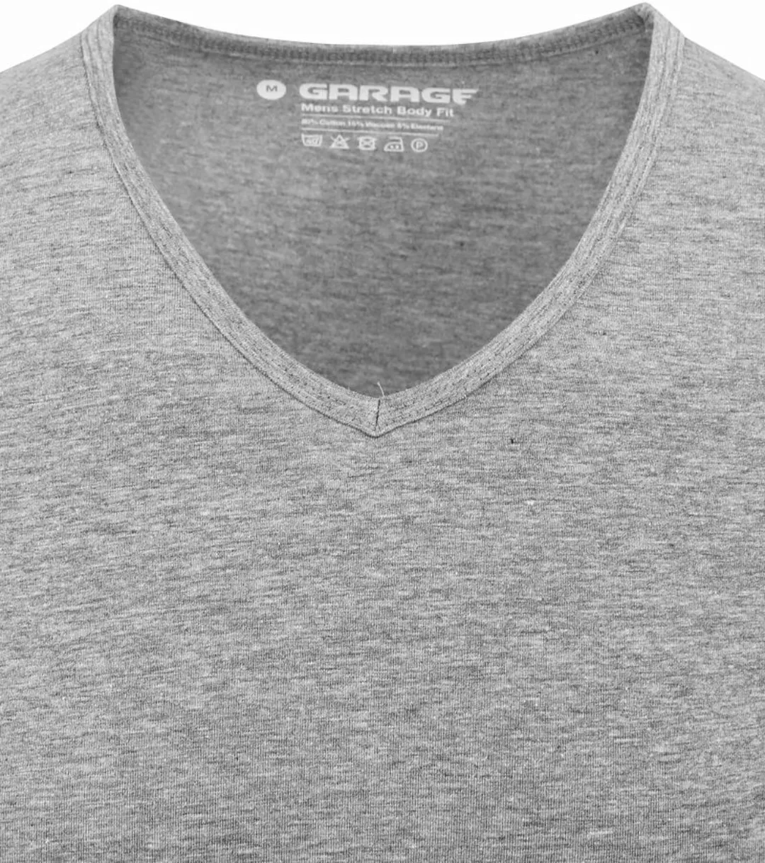 Garage Stretch Basic T-Shirt Grau V-Ausschnitt - Größe M günstig online kaufen