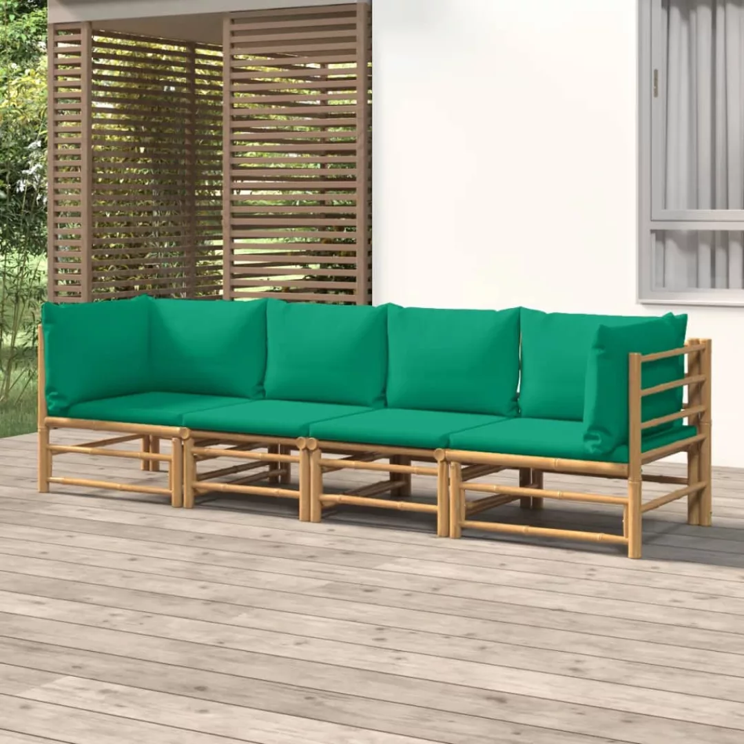 Vidaxl 4-tlg. Garten-lounge-set Mit Grünen Kissen Bambus günstig online kaufen