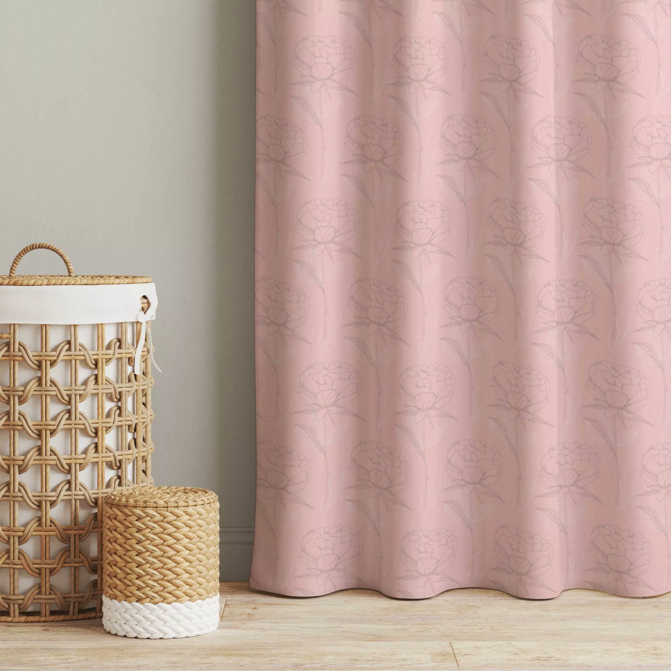 Vorhang Pfingstrosen Muster - Blasses Pink günstig online kaufen
