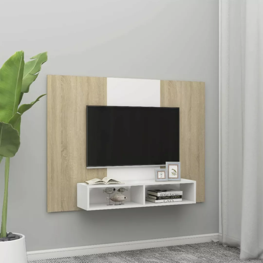 Tv-wandschrank Weiß Sonoma-eiche 135x23,5x90 Cm Spanplatte günstig online kaufen