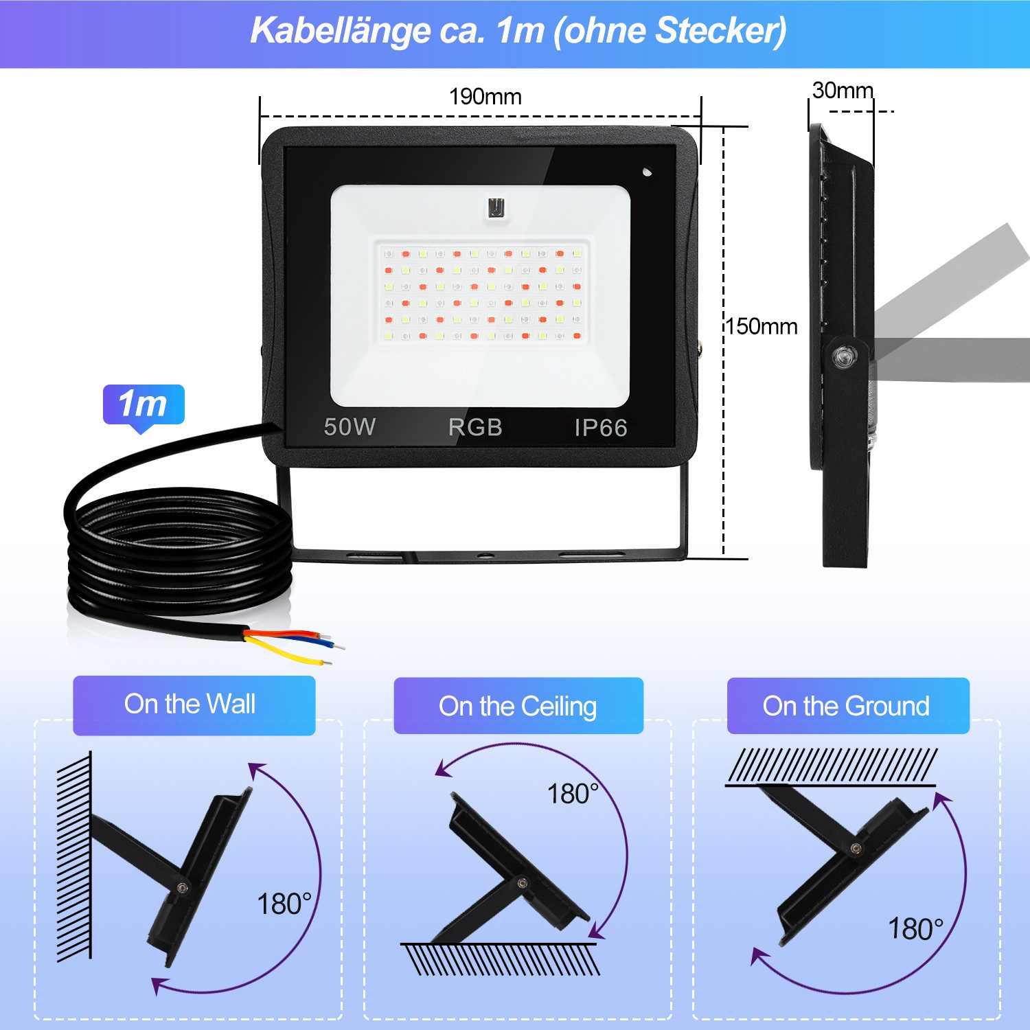 Clanmacy LED Flutlichtstrahler RGB LED Strahler günstig online kaufen