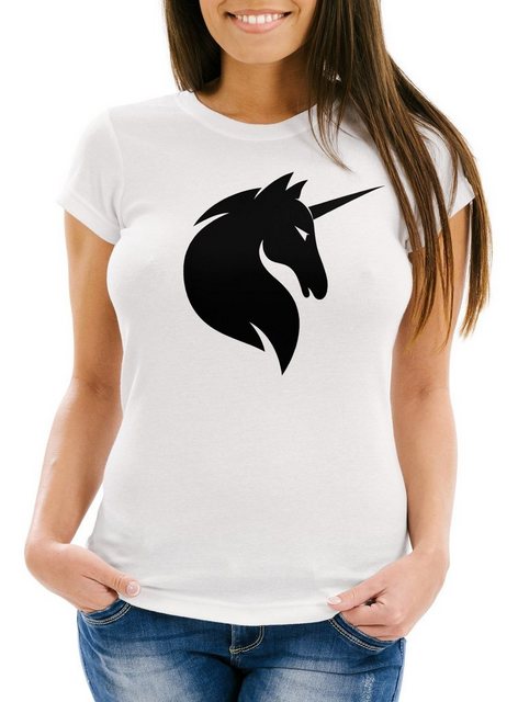 MoonWorks Print-Shirt Damen T-Shirt Einhorn Unicorn Slim Fit Moonworks® mit günstig online kaufen