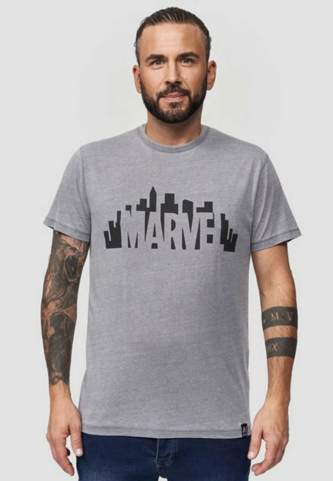 Recovered T-Shirt Marvel City Logo Light Grey GOTS zertifizierte Bio-Baumwo günstig online kaufen