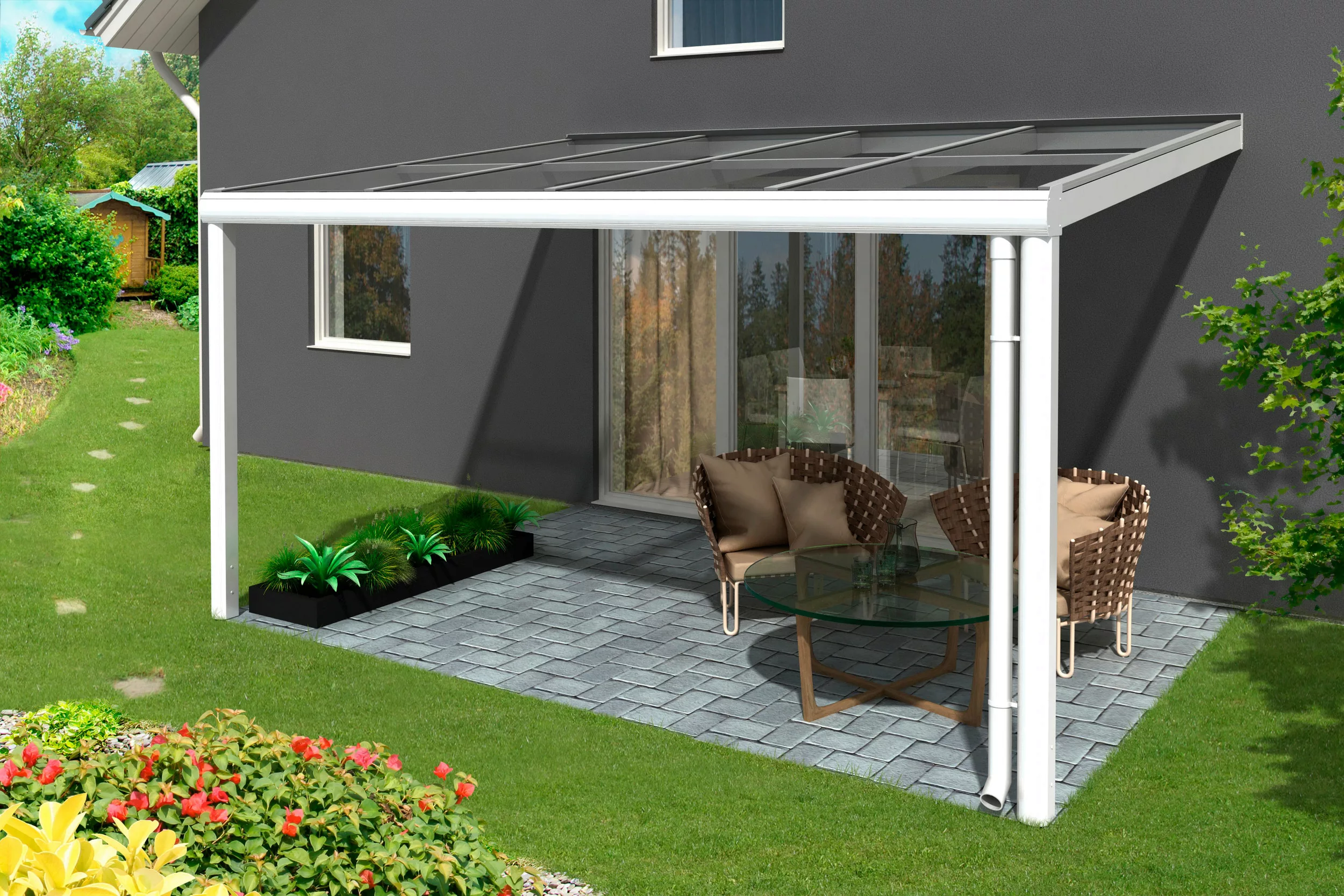 Skan Holz Terrassenüberdachung Modena 434 x 307 cm Aluminium Weiß günstig online kaufen
