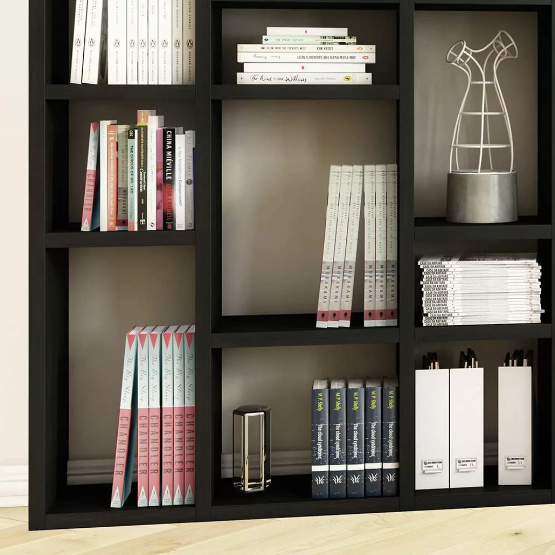 Wohnzimmer Bücherwand in Eiche Schwarz Braun Made in Germany günstig online kaufen