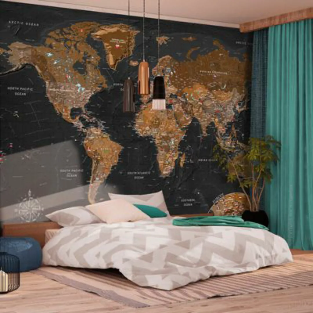 artgeist Fototapete World: Stylish Map braun Gr. 400 x 280 günstig online kaufen