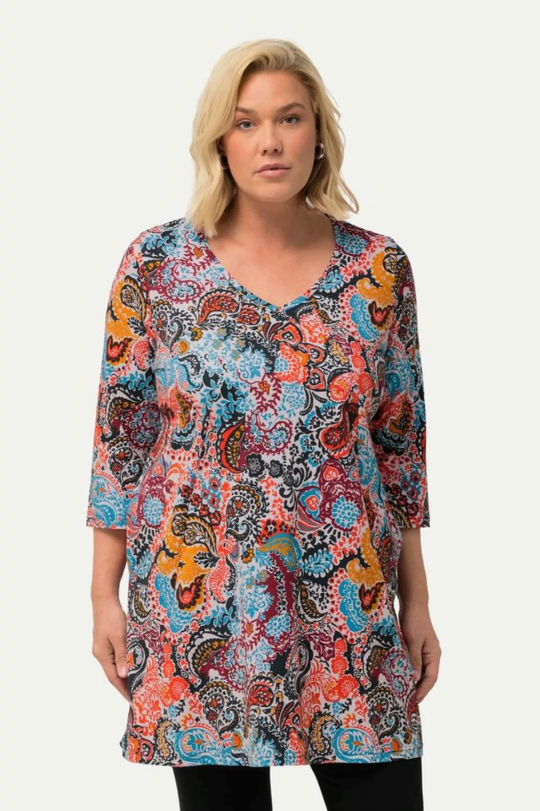 Ulla Popken Longshirt Longshirt Paisleymuster A-Linie V-Ausschnitt günstig online kaufen