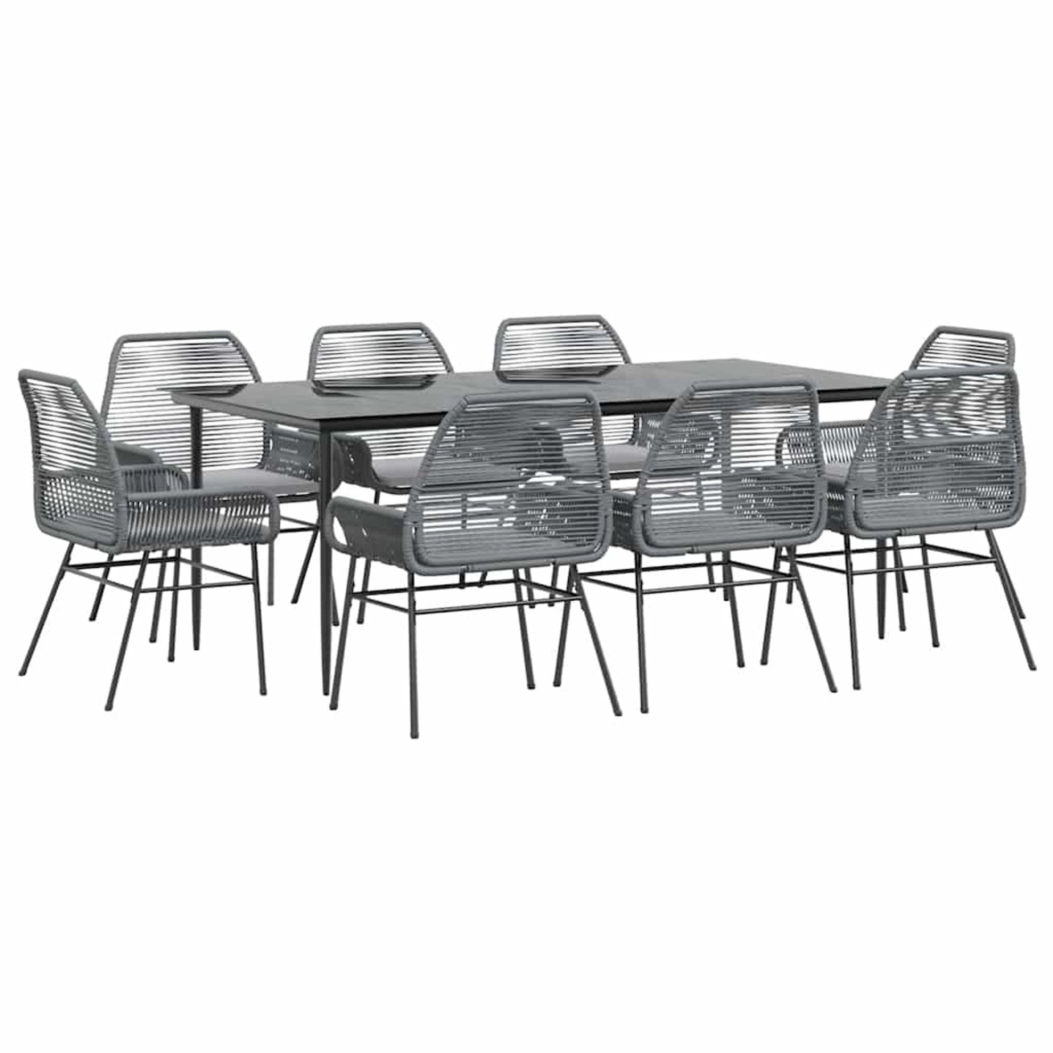 vidaXL 9-Tlg Garten-Essgruppe mit Kissen Grau Poly Rattan Glas 3334484 günstig online kaufen