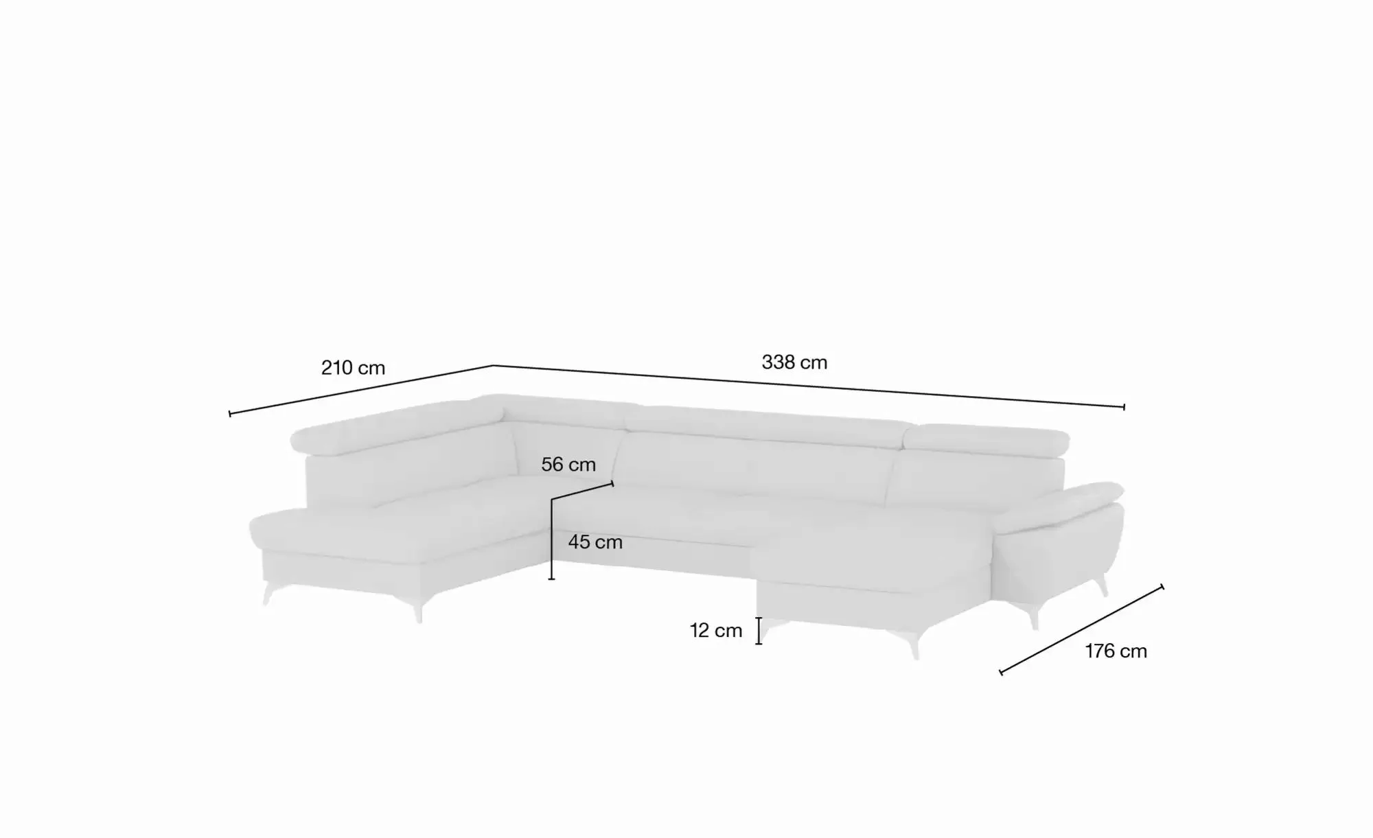 uno Wohnlandschaft mit verstellbarem Kopfteil Apollo ¦ grau ¦ Maße (cm): B: günstig online kaufen