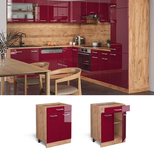 Vicco Unterschrank R-Line, Bordeaux Hochglanz/Goldkraft Eiche, 60 cm AP Mar günstig online kaufen