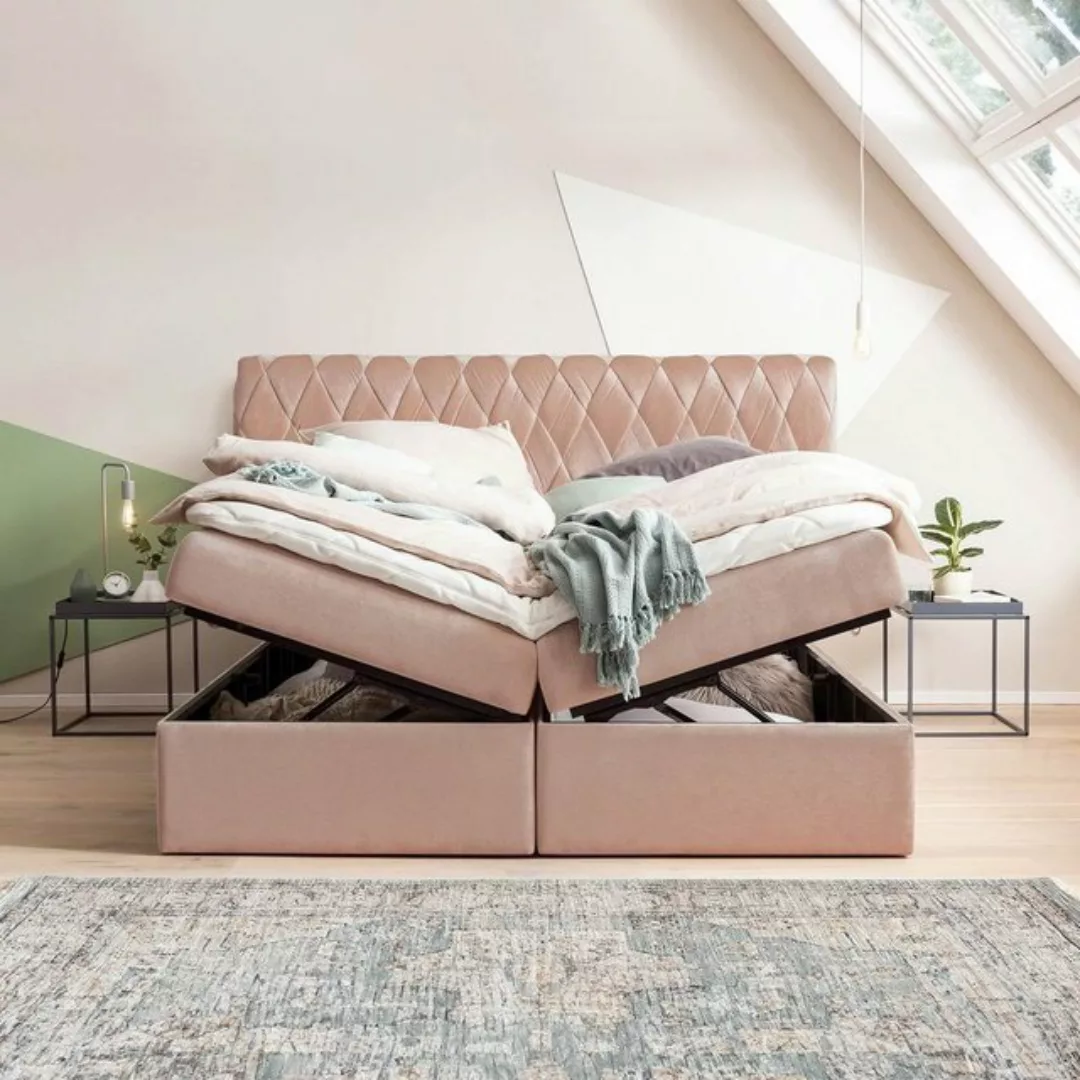 BettCo Stauraumbett Boxspringbett mit Bettkasten Lyon (in Rose Samt, 200 x günstig online kaufen