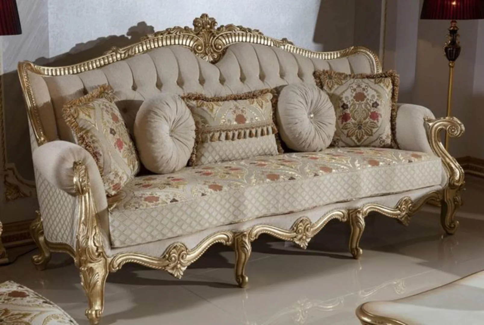 Casa Padrino Sofa Casa Padrino Luxus Barock Sofa Grau / Mehrfarbig / Gold 2 günstig online kaufen